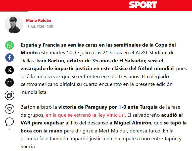 Revuelo por Barton en el Mundial: famoso español reacciona y lanzan advertencia