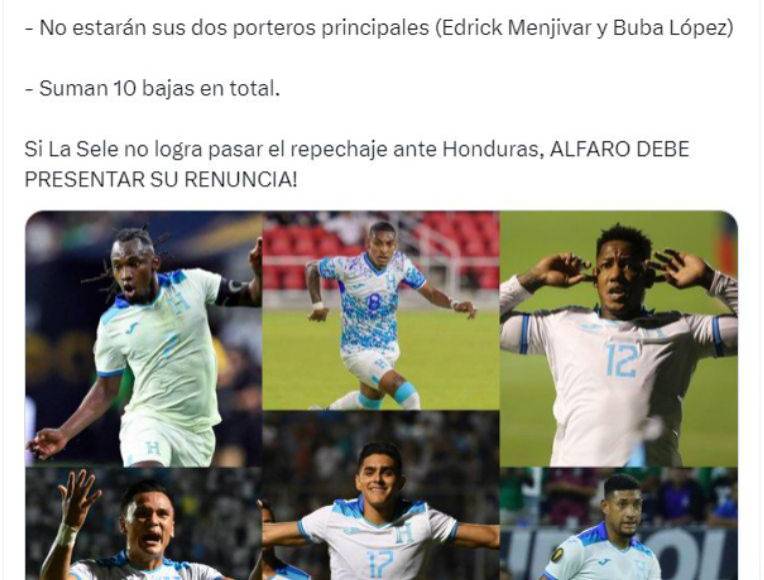 Los ticos inclusive indican que si Costa Rica no logra vencer a Honduras el seleccionador Gustavo Alfaro debe de renunciar debido a las ausencias de la H.