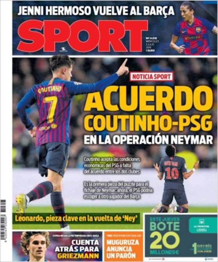 La portada del diario Sport de España.