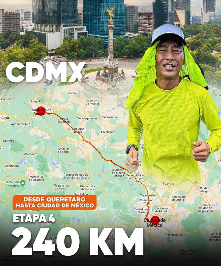 Cabe mencionar que Shin ya ha avanzado más de 1,000 kilómetros y, actualmente, se encuentra en Ciudad de México, en la etapa 4 de su extremo desafío. 