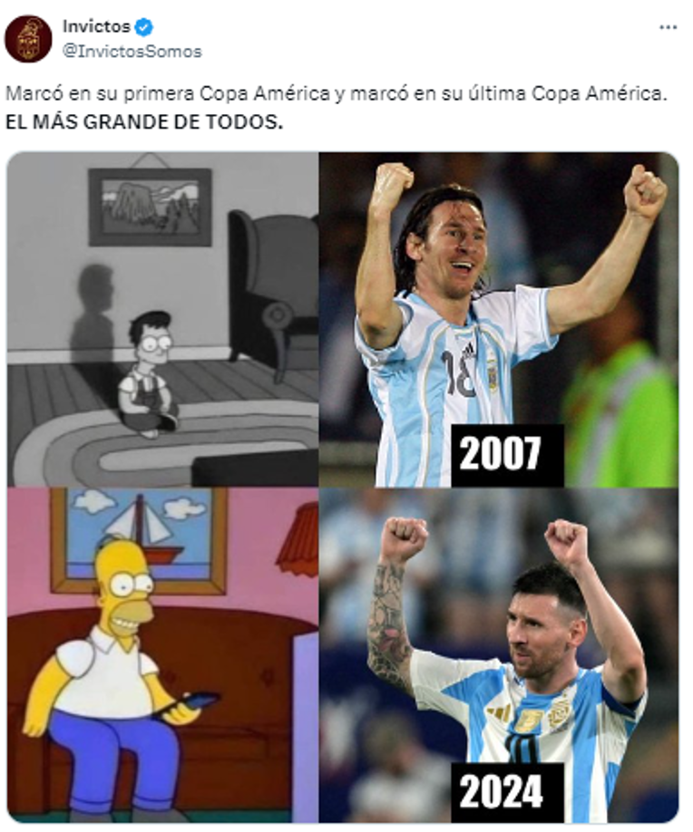 “Marcó en su primera Copa América y marcó en su última Copa América. EL MÁS GRANDE DE TODOS”, Invictos resaltó su primer gol en la edición de este 2024.