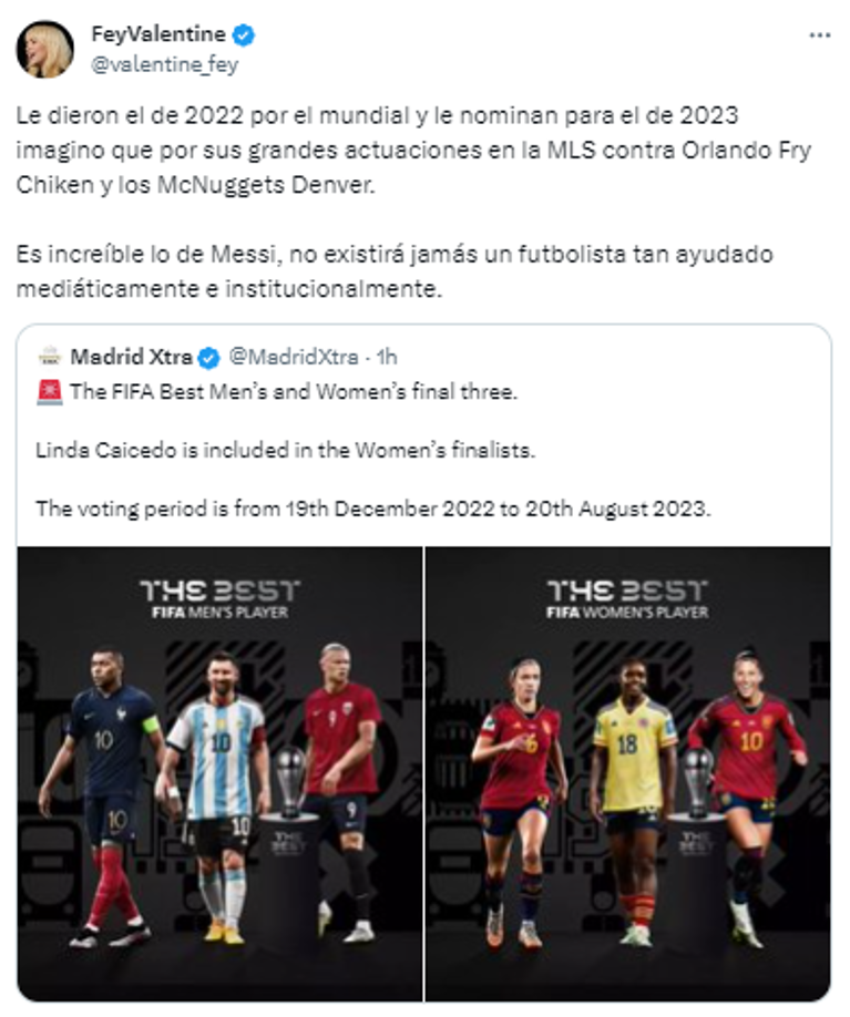 “Es increíble lo de Messi”, tildaron algunos en redes sociales sobre la nominación del argentino a los premios The Best 2023. 