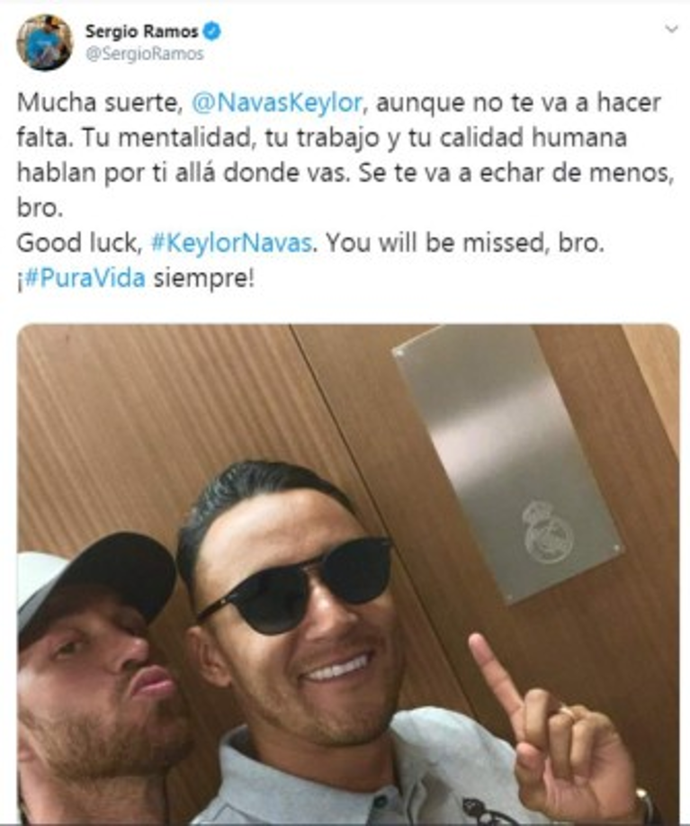 El capitán Sergio Ramos fue otro de los que tuvo palabras emotivas para Keylor Navas.