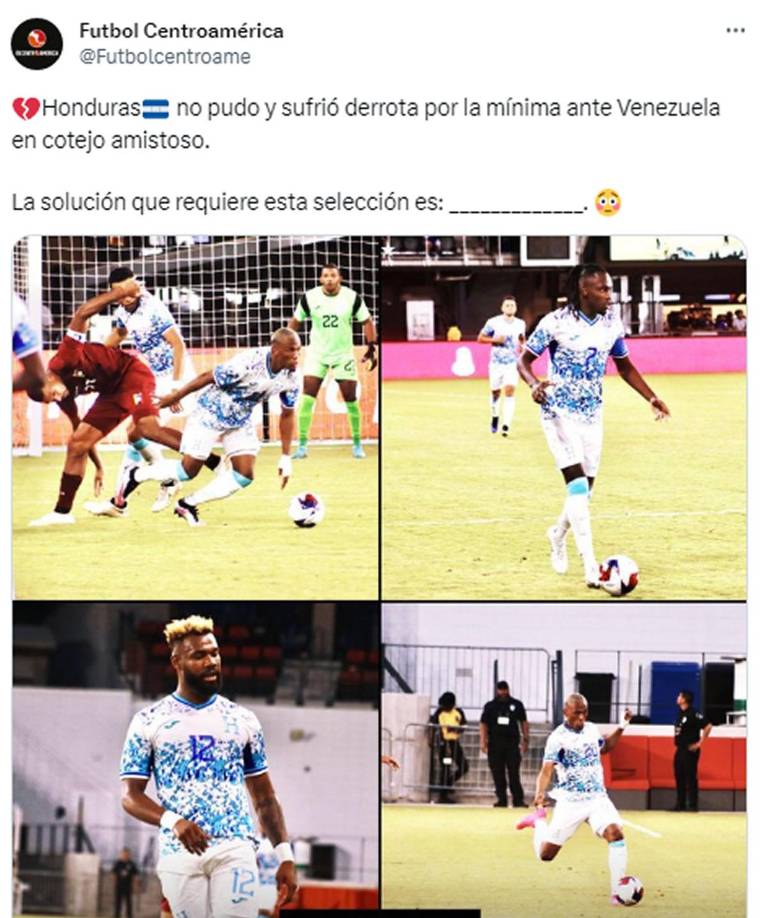 La página Fútbol Centroamérica lamentó la derrota de catracha. “Honduras no pudo y sufrió derrota por la mínima ante Venezuela en cotejo amistoso”.