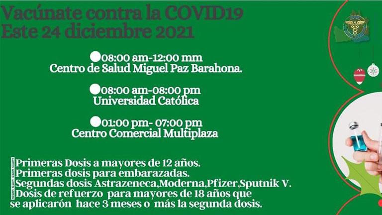 Sitios y horarios para vacunarse contra el covid-19 este 24 de diciembre