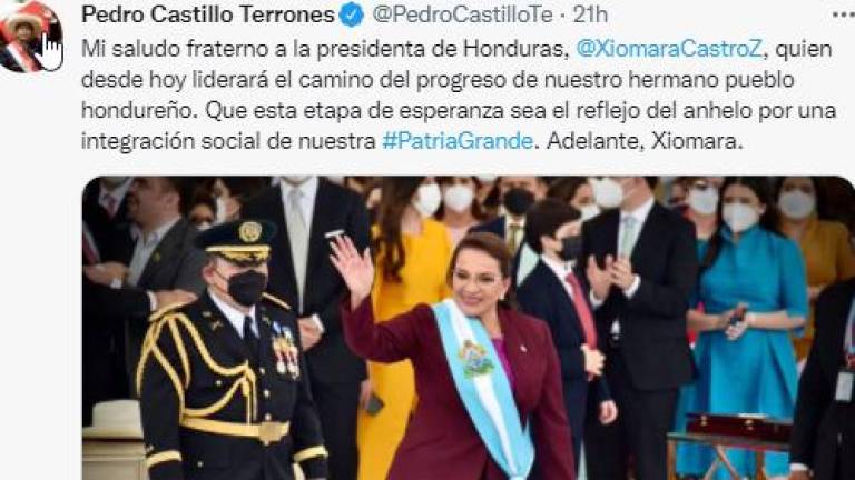 Twit del presidente de Perú, Pedro Castillo.