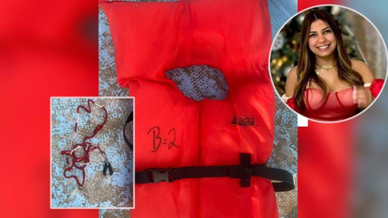 Imagen del chaleco salvavidas encontrado en las costas de Belice y que supuestamente utilizó Angie Peña.