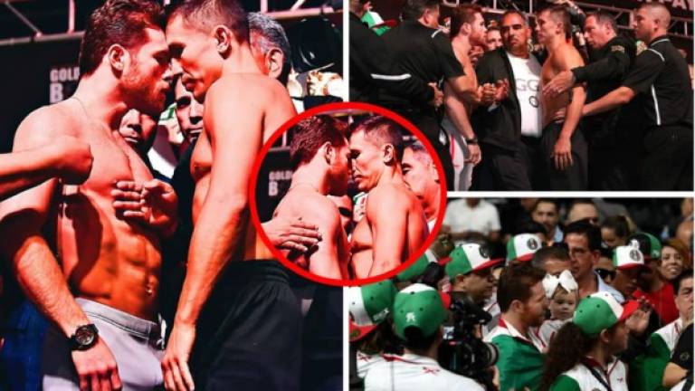 El boxeador kazajo Gennady Golovkin y el mexicano Saúl 'Canelo' Álvarez superaron la prueba del pesaje previa a su pelea de este sábado en Las Vegas y ambos púgiles casi se van a los golpes.