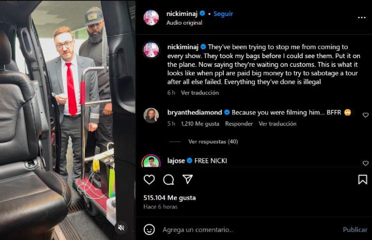 Parte de la publicación de Nicki Minaj, en su red social.