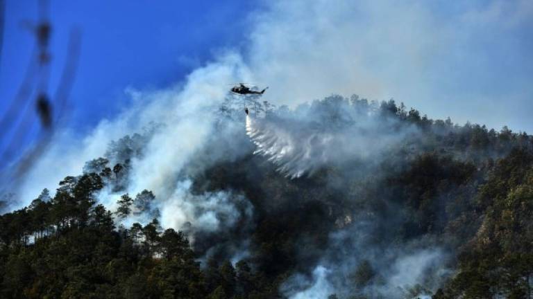 Un helicóptero de las Fuerzas Armadas fue utilizado para combatir el incendio forestal en la zona de Upare.