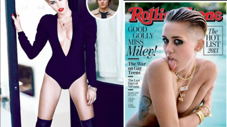 La cantante Miley Cyrus en la foto superior una imagen de Theo Wenner, quien le tomó las fotos para la portada de Rolling Stone.