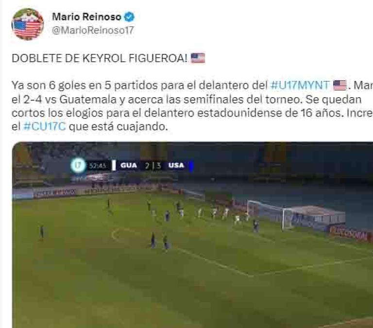 El periodista Mario Reinoso del diario As destacó a Keyrol Figueroa y su gran participación con EUA en el Premundial Sub-17 de Concacaf.