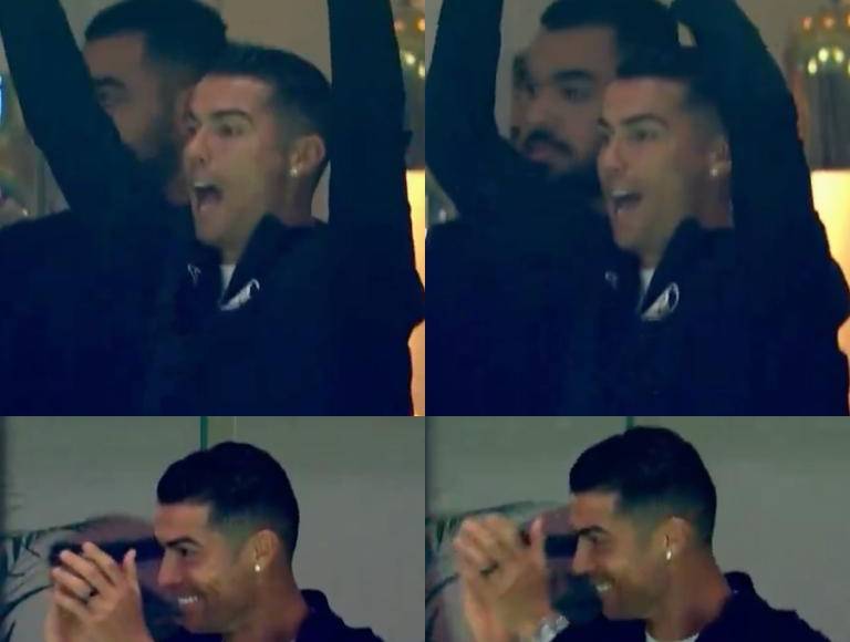 Con una amplia sonrisa, Cristiano Ronaldo disfrutaba a lo grande de los goles de sus compañeros del Al-Nassr, el equipo en el que milita desde finales de 2022.