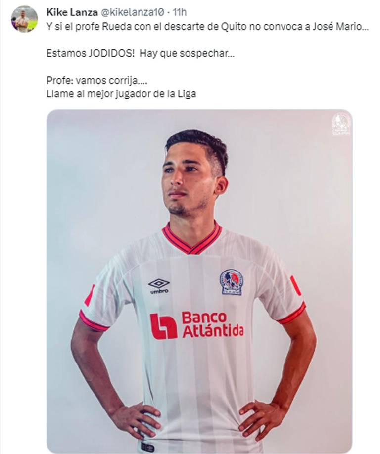 El periodista Kike Lanza le hizo un llamado a Reinaldo Rueda para que haga la convocatoria de José Mario Pinto a quien considera el “mejor jugador de la Liga” Nacional de Honduras.