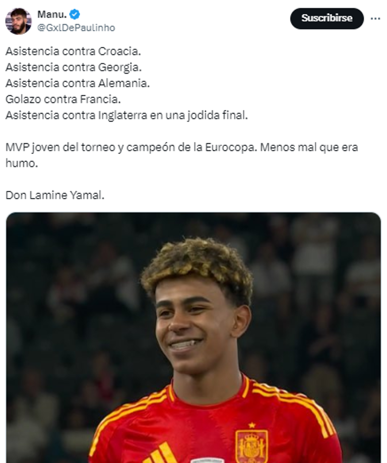 “MVP joven del torneo y campeón de la Eurocopa. Menos mal que era humo”