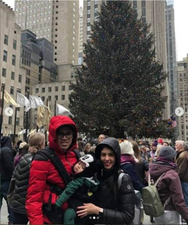 El mediocampista hondureño José Escalante pasando vacaciones en Nueva York con su familia.