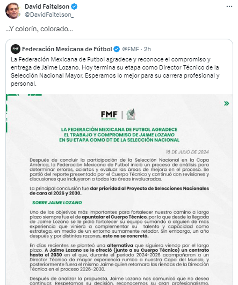 David Faitelson también se pronunció sobre la salida de Jaime Lozano y ‘explotó’.