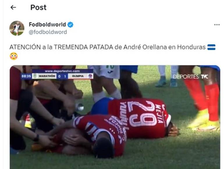 Diversas páginas internacionales compartieron el video de la falta de André Orellana. 