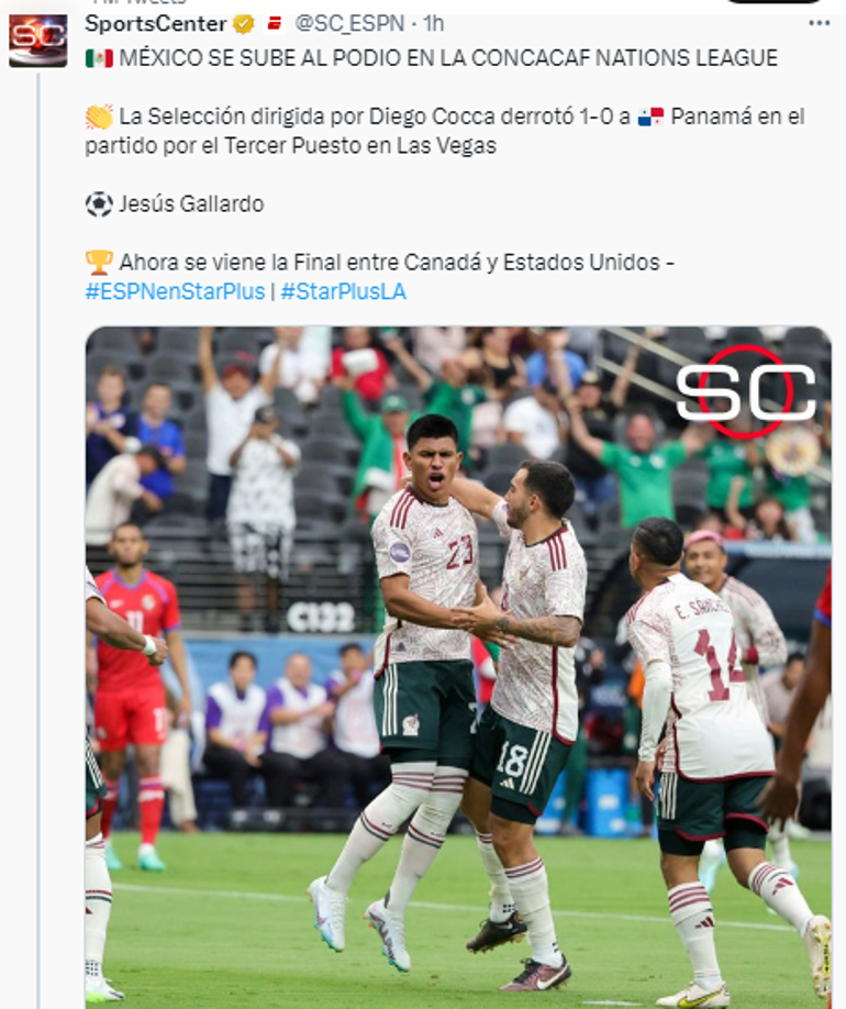 Sports Center: “MÉXICO SE SUBE AL PODIO EN LA CONCACAF NATIONS LEAGUE”.