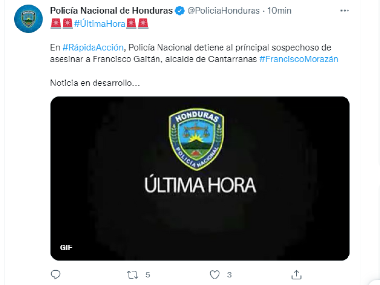 Minutos después del violento hecho la Policía Nacional publicó en sus redes sociales que el atacante del alcalde fue detenido.