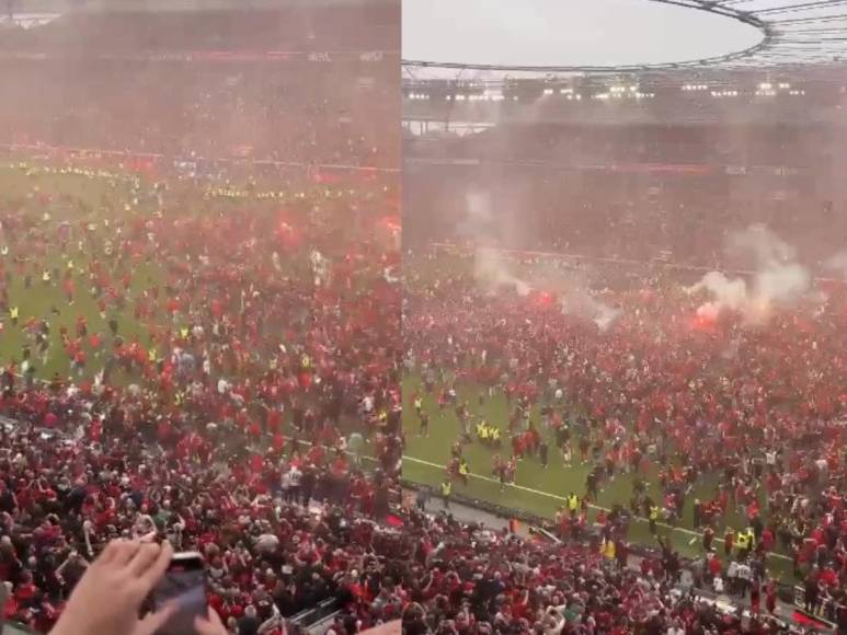 La euforia y locura fue tanta que los seguidores del Bayer Leverkusen celebraron el primer título de su historia en la Bundesliga alemana de fútbol con una invasión de campo.