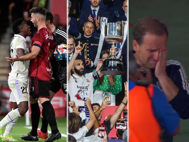 Las imágenes de la final de la Copa del Rey que le ganó el Real Madrid (2-1) al Osasuna en el estadio La Cartuja, de Sevilla, con gran actuación de Rodrygo y Vinicius. Las celebraciones de los merengues y la tristeza de los rojillos.