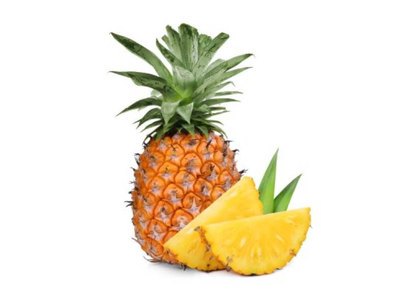 Piña<br/>Rica en antioxidantes como flavonoides y ácidos fenólicos, además de bromelina, la piña puede minimizar el estrés oxidativo y reducir la inflamación, por ello es eficaz para evitar cáncer de mama.