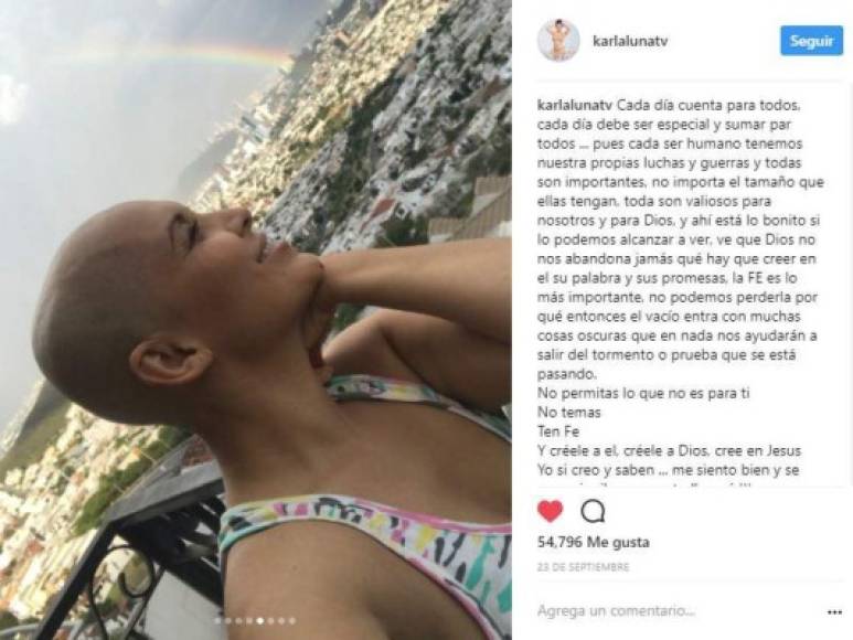 A solo días de perder la batalla contra el cáncer, Luna dedicó este mensaje en sus redes sociales: 'Cada día debe ser especial y sumar todos, cada ser humano tenemos nuestras propias luchas y guerras'.