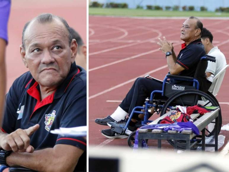 El entrenador hondureño Carlos Orlando Caballero apareció en silla de ruedas debido a una enfermedad, pero eso no le impide dirigir a su equipo Lone FC en la Liga de Ascenso de Honduras.