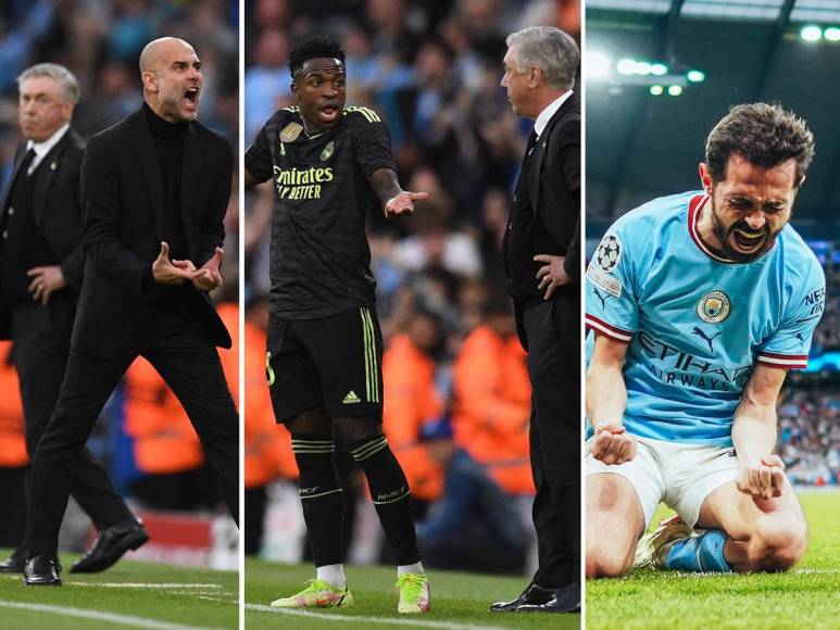 Las dolorosas imágenes de los jugadores del Real Madrid tras ser goleados (4-0) por el Manchester City y quedar eliminados en semifinales de la Champions League. El equipo de Pep Guardiola, eufórico, celebrando.