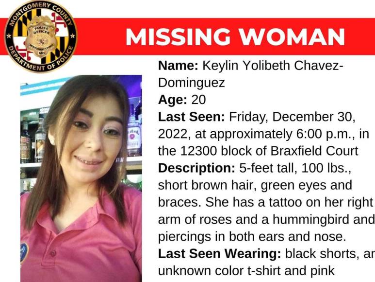 Keylin fue vista por última vez por familiares y amigos el 30 de diciembre en su apartamento en la cuadra 12300 de Braxfield Court, informó la policía del condado Montgomery.