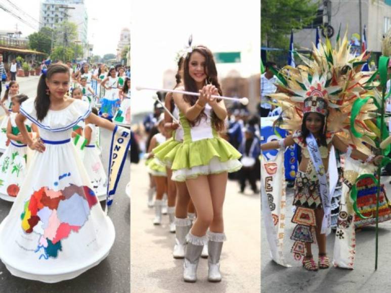 Las escolares sampedranas se lucen este lunes en el desfile por el 194 de Independencia de Honduras.