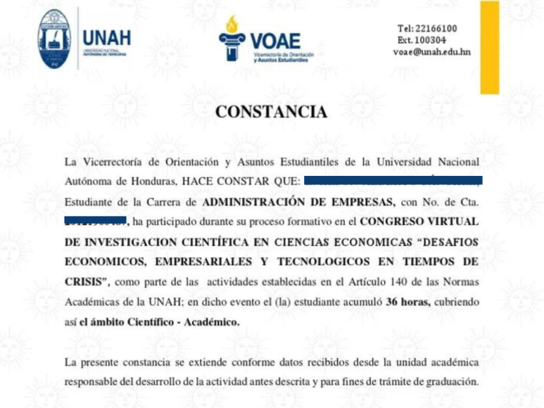 5. Constancia de horas de voluntariado.