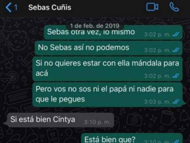 En esta captura se puede leer como la hermana de Daniela le recrimina al jugador Sebastián Villa por haber agredido a su familiar. La chica le reitera su enojo y le deja claro que no es el papá para golpearla.