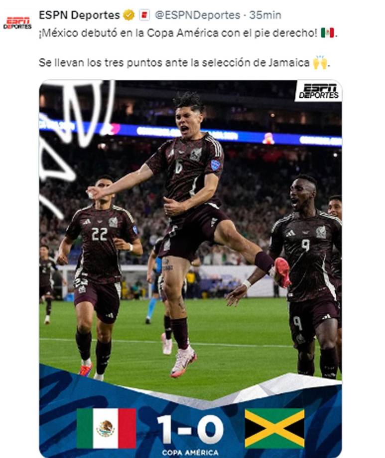 ESPN - “¡México debutó en la Copa América con el pie derecho!”.