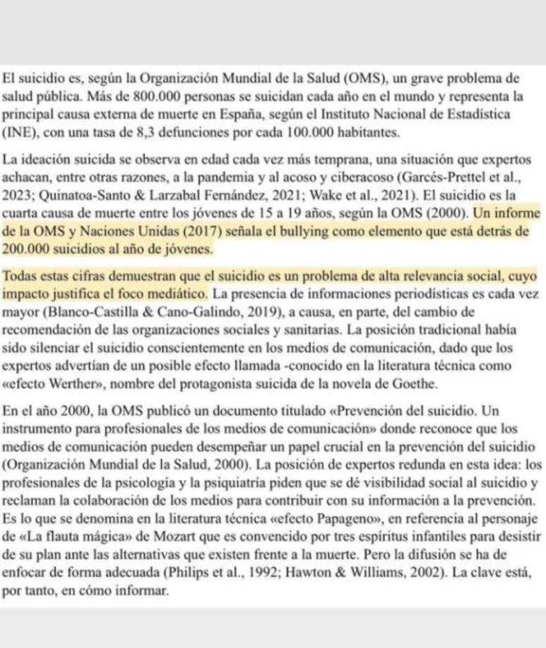 “Un informe de la OMS y Naciones Unidas (2017) señala el bullying como elemento que está detrás de 200.000 suicidios al año de jóvenes”, dice el informe publicado en su perfil.