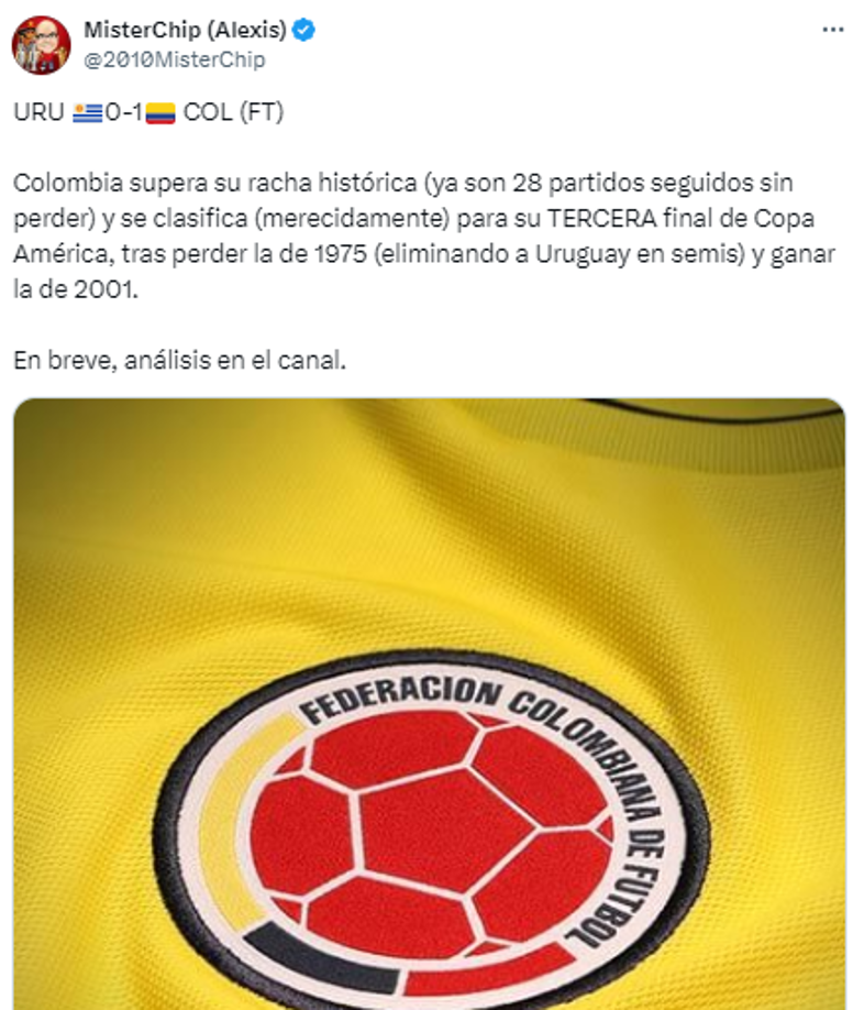 El dato histórico de Mister Chip tras la clasificación de Colombia a la final.