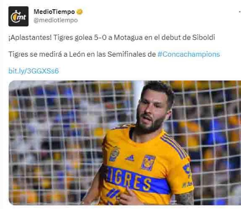 Medio Tiempo: “Aplastantes. Tigres golea 5-0 a Motagua en el debut de Siboldi.”