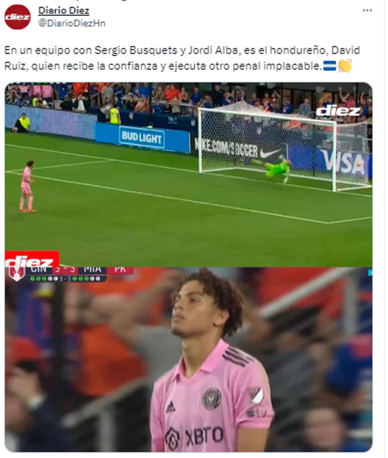Diario Diez sobre el penal del futbolista hondureño: “En un equipo con Sergio Busquets y Jordi Alba, es el hondureño, David Ruiz, quien recibe la confianza y ejecuta otro penal implacable”.