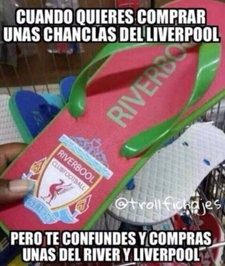 Cuando te compras unas chanclas y no sabes si es del River o Liverpool.