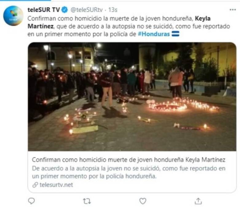 Telesur TV, Caracas, Venezuela, informó sobre el resultado de la autopsia hecha por el Ministerio Público, la cual confirmó que se trató de un homicidio (muerte por asfixia). <br/>