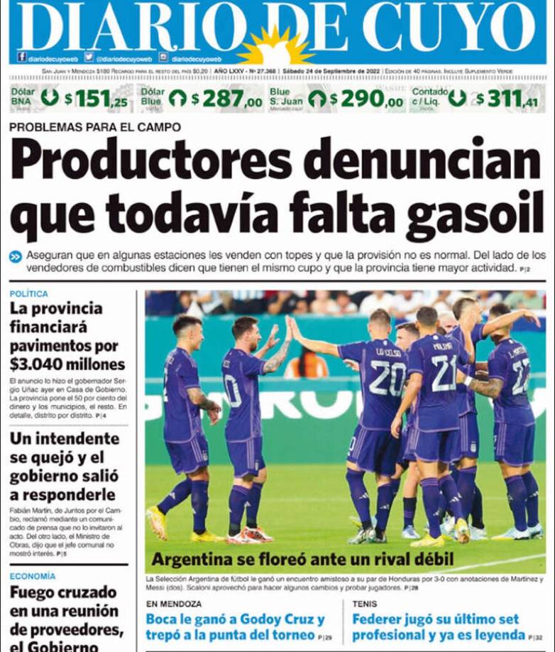 Diario de Cuyo - “Argentina se floreó ante un rival débil”.