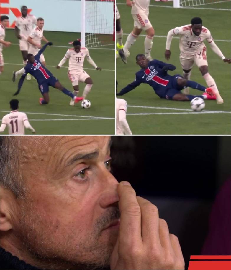 El PSG se quedó con 10 jugadores en el minuto 56 por la expulsión de Ousmane Dembélé tras una dura entrada contra el canadiense Alphonso Davies y a Luis Enrique le quedó esta cara.