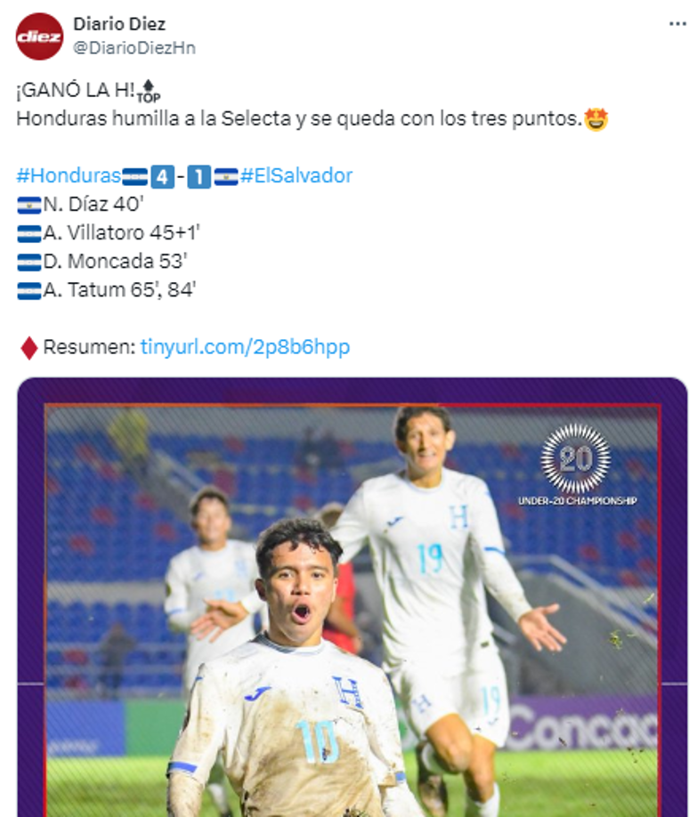 Diario Diez: “Honduras humilla a la Selecta y se queda con los tres puntos”.