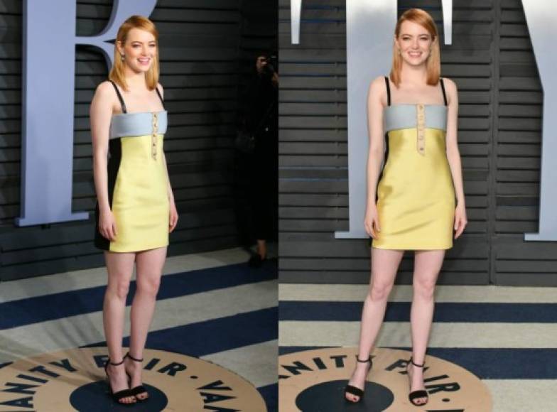 después de 'rebelarse' en la alfombra roja, la actriz cambió a un mini-vestido amarillo para el after party de Vanity Fair.