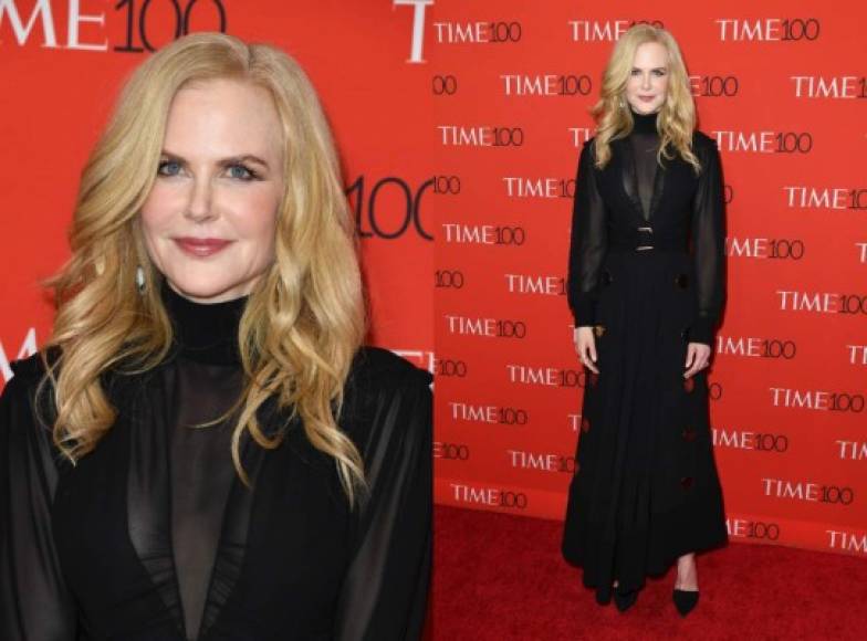 La actriz Nicole Kidman, quien fue una de las homenajeada este año, se veía elegante en vestido negro con magas largas y zapatos a tono.<br/><br/>
