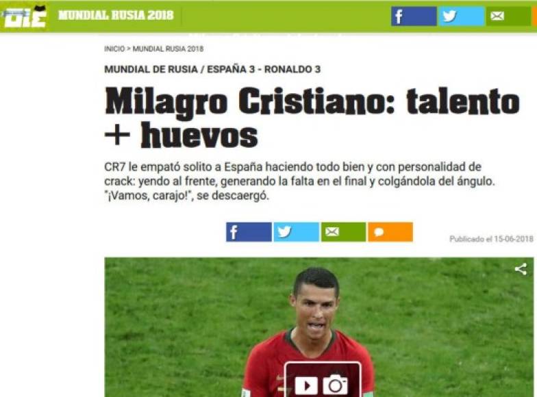 Diario Olé de Argentina destaca el gran juego de Cristiano Ronaldo