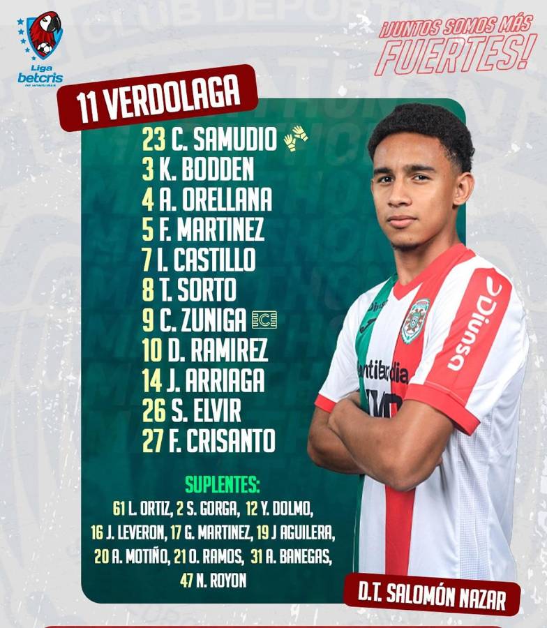 La alineación titular del Marathón para buscar poner fin al invicto del Olimpia.