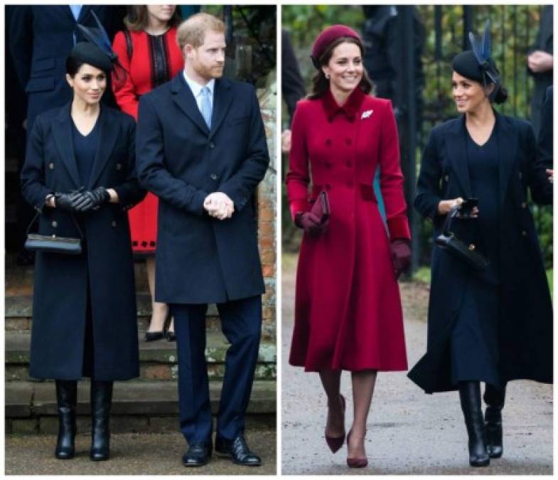 25 DE DICIEMBRE DE 2018<br/><br/>Harry y Meghan se unieron al resto de la familia real para asistir al servicio religioso el día de Navidad en Sandringham. La duquesa llevaba un abrigo y un vestido azul marino de Victoria Beckham con un sombrero Philip Treacy y botas a juego.