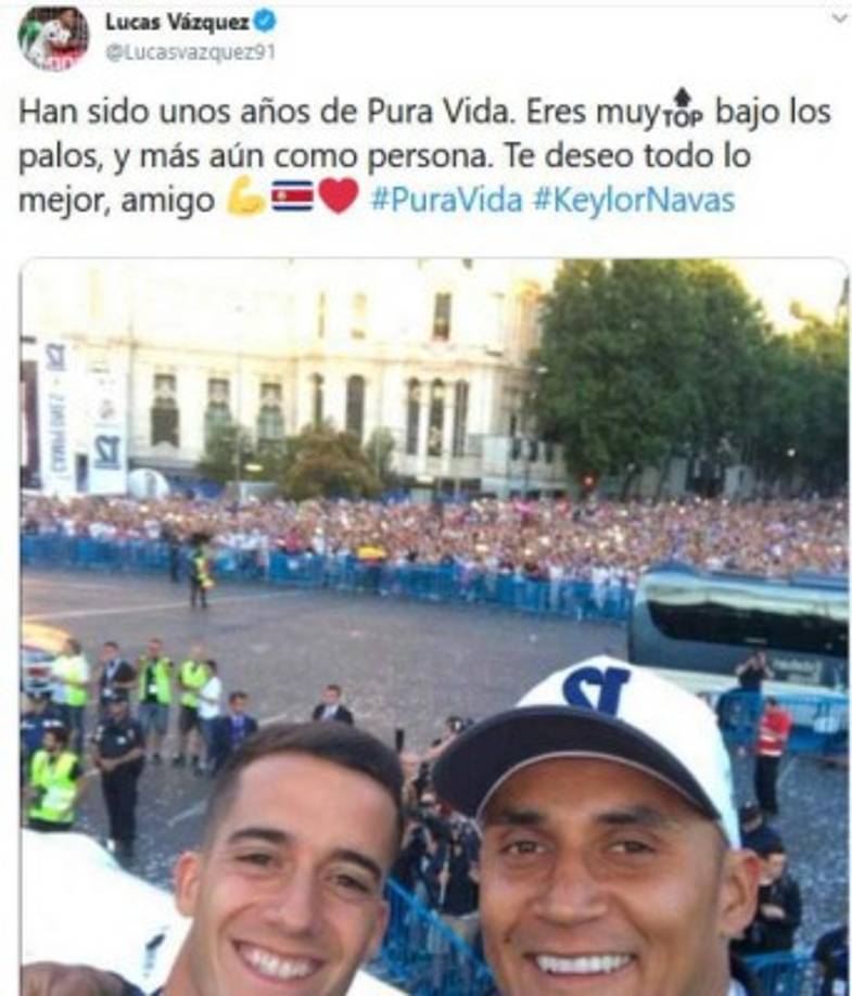 Lucas Vázquez: El mediocampista fue otro de los jugadores del Real Madrid que se despidió de Keylor.